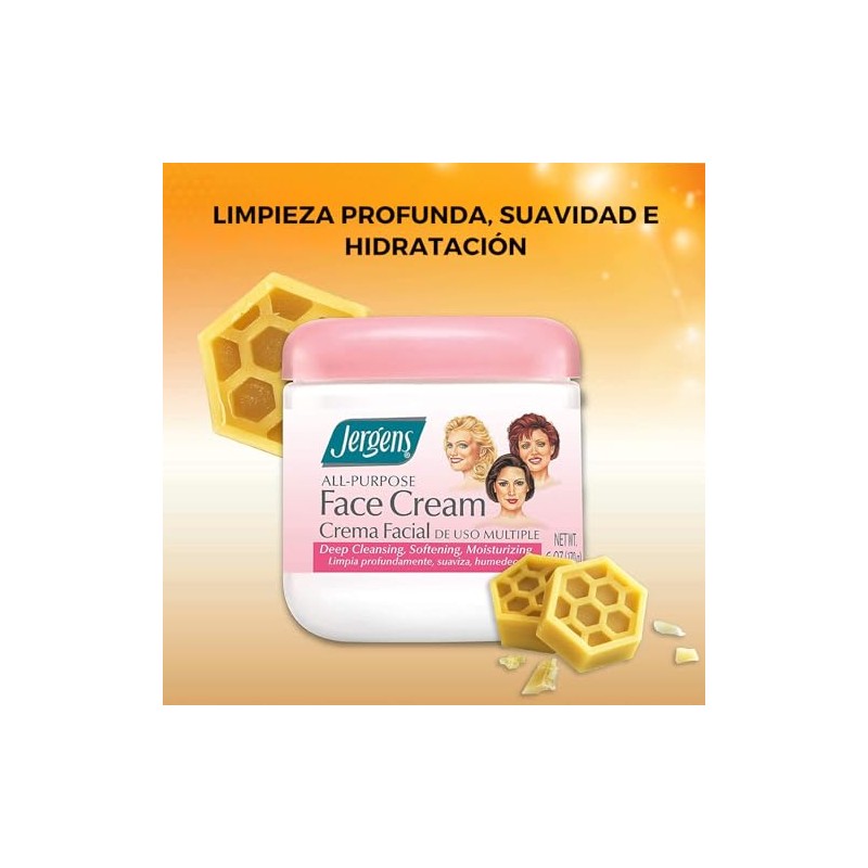 Jergens Crema Facial Multiuso Limpia Quita Maquillaje Suaviza Hidrata 150z