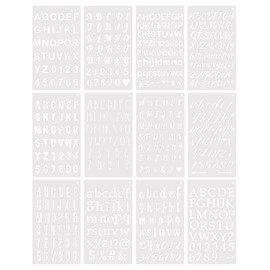12pcs Letter Stencils, Alphabet Number Patterns Common Symbols Graphics Artistic Drafting Drawing Templates for Painting Scrapbook