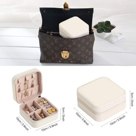 TOJUNE Mini Small Portable Travel Jewelry Organiser Box with Zipper Storage Case for Earrings, Rings, Bracelet, Necklaces for Her Girl and Woman Anniversary Valentines Mother's Birthday Gift (White)