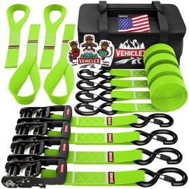 Vehiclex 1.5" x 15 ft 4,400 lb Heavy Duty Ratchet Tie Down Straps with Soft Loops – 4PK for Cargo & Equipment – Green