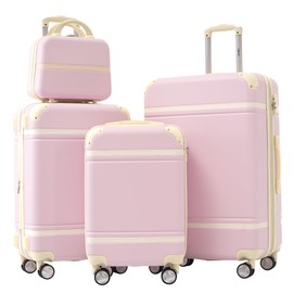 Merax Luggage Set, 3 Piece Luggage with Cosmetic Case, Vintage Hardcase Suitcase with Wheels, Expandable Luggage Airline Approved(Light Pink,20"+24"+28")