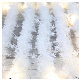 SHTGOI Tinsel Garland, White Christmas Garland with Snowflakes Pendant, 2 m x 8.5 cm, Thickened Artificial Decorative Garland, Christmas Wreath, Winter Garland for Doors, Fireplaces, Stairs, Wall,