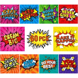 60PCS Superhero Motivational Cards, 10 Designs Inspirational Wall Decorative Sign Positive Word Cards Colorful Accents Set for Middle High School Bulletin Board Classroom Home Students (5.5” Each)