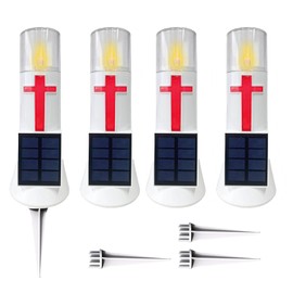 LILONZON Waterproof Outdoor Solar Powered Flameless Candle LED Light Cross Grave Decoration Cemetery Light Blessed Candles for Home Memorial Decoration,Yard (4PACK)