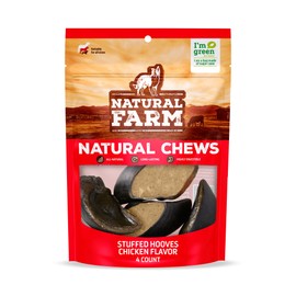 Natural Farm Chicken Filled Cow Hooves for Dogs (4-Pack), Long-Lasting Natural Hoof Beef Bone Treats, Best for Small, Medium & Large Dogs