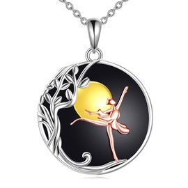KQF Dancer Necklace for Women Sterling Silver Ballet Jewelry Onyx Jewelry Pendant Gift for Women Teens
