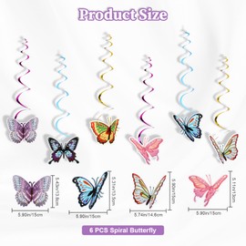 4 Set of Butterfly Birthday Decorations, Large Butterfly Party Decorations for Girls, Butterflies Party Supplies Decor with Happy Birthday Banner Spirals Flags for Women