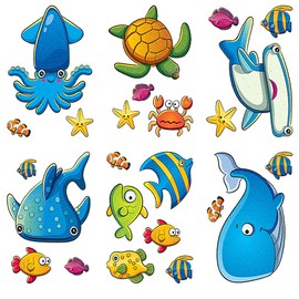 24PCS Non Slip Bathtub Stickers, Cartoon Marine Life Bath Tub Stickers, PVC Matte Bath Tub Slip Stickers for Kid's Room, Bathroom,Floor, Anti-Slip Appliques for Shower Surfaces