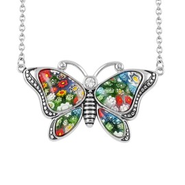 Shop LC Colorful Flower Dainty Butterfly Necklace for Women Murano Style Millefiori Glass Cute Aesthetic Beach Jewelry Friendship Gifts for Women for Friend Mom 20" Christmas Gifts