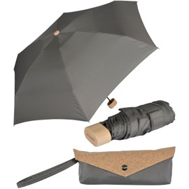 Doppler Nature Mini Cork Umbrella with Bag - Extremely Light and Small, Slate Grey