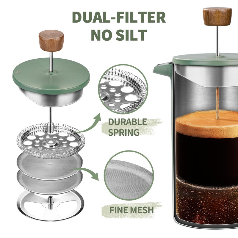 French Press Coffee Maker, 34oz Stainless Steel Green Coffee Press