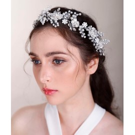 Chargances Wedding Bridal Rhinestone Flower Hair Vine Bride Long Beaded Crystal Headband Fashion Flower Beaded Hair Vine Bride Wedding Prom Flower Girl Hair Accessories for Women and Girls (Gold)