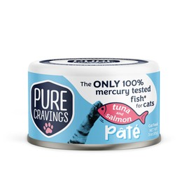 Pure Cravings Tuna and Salmon Pate, Canned Wet Cat Food, 100% Mercury-Tested, Moist Can Fish, Grain-Free Protein, Non-GMO, 12 Pack