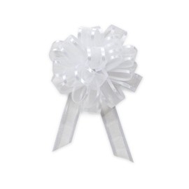 Pack of 12, Solid White Sheer w/Satin Edge 4" - 18 Loops- Organza Pull Bow Great For Christmas, Valentine'S Day, & Weddings