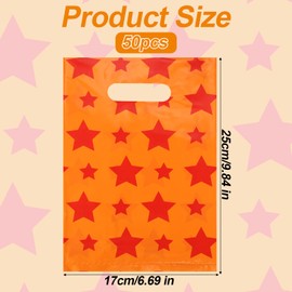 50pcs Anime Party Candy Gift Bags, Plastic Yellow and Red Stars Print Goodie Favor Treat Bags for Anime Theme Birthday Party Supplies Decorations