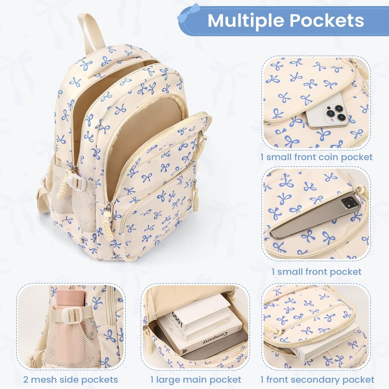 jingyuKJ Coquette Backpack Set, Cute Kawaii Aesthetic Daypack Bow Rucksack