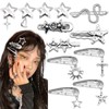 SAWINDA 12Pcs Silver Star Hair Clips Y2K Snap Hair Barrettes Cross Snake Hair Clips for Women Sun Pendant Water Drop No Slip Hairpins Y2K Hair Accessories for Girls
