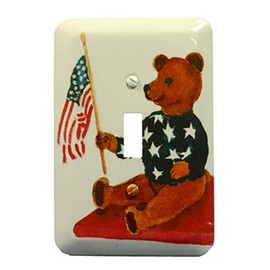 Patriotic Teddy Bear American Flag Wallplate Toggle Switch Metal Cover 89001-ATB