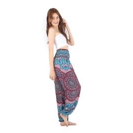 Boho Pants Harem Pants Yoga Trousers for Woman Bohemian Beach Pants (Blooming Red, Medium)