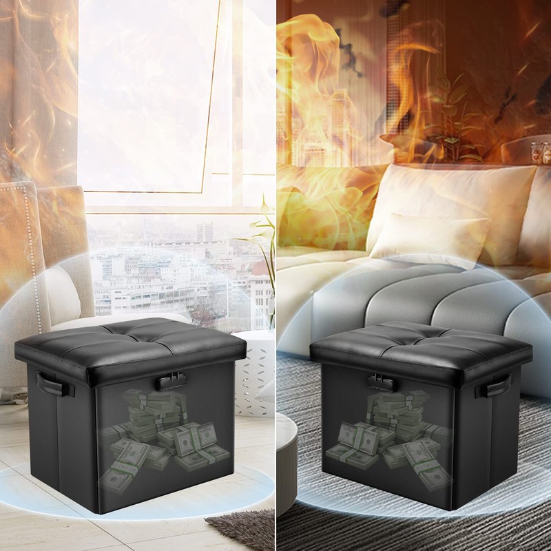 DocSafe Storage Ottoman with Lock,Fireproof Folding Ottoman Foot Rest Stool