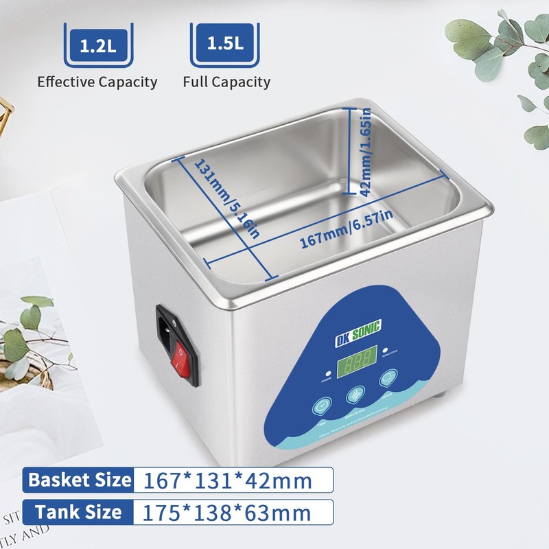DK SONIC Ultrasonic Cleaner,1.5L 60W Stainless Steel Ultrasonic Jewelry Cleaner