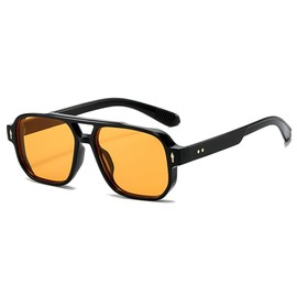 LJCZKA Retro Pilot Sunglasses Women Men Square Sunglasses 70s Classic Double Bridge Glasses with UV400 Protection, Black Orange
