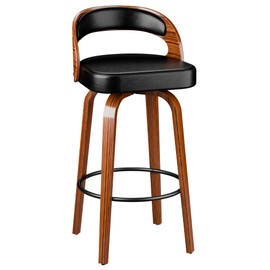 Azaeahom Bar Stools, Swivel Counter Height Bar Stools, Faux Leather Barstools with Solid Wood Back, Upholstered Modern Bar Chairs for Kitchen Island, Black