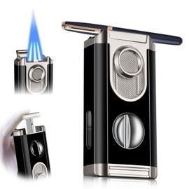 SORMWITT Triple Torch Lighter - Lighter with V Cut Cutter, Holder and Windproof Jet Flame,All-in-one Refillable Butane Lighter,Lighter Without Gas,with Gift Box,Black