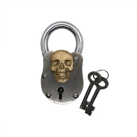 Heavy Duty Skull Padlock Cast Iron Metal Locker Treasure Chest Key Lock 2 Skeleton Keys Home Decor