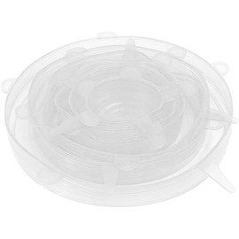 6 tapas elásticas de silicona reutilizables para envolver recipientes, sellar y almacenar alimentos en la cocina.