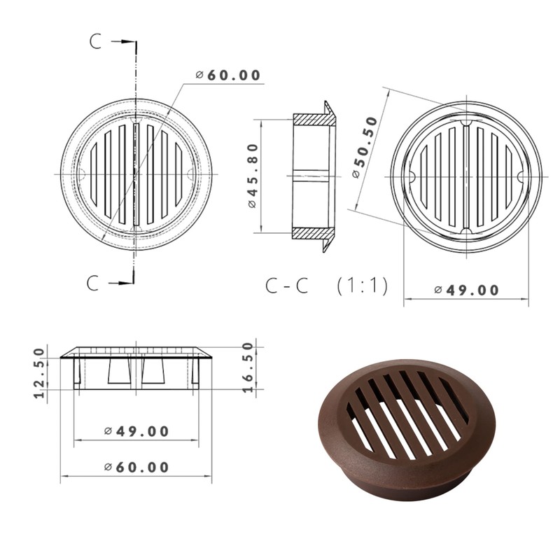 cyclingcolors 10x Ventilation Grille Round Plastic 49 mm 50 mm