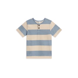 Colored Organics Organic Shirts - Reef Short Sleeve Henley - Infant Toddlers Kids - Marco Stripe/Rain + Oat 5T