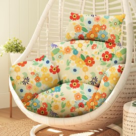 Uthem Waterproof Egg Chair Cushion Replacement 47x31.5x4.7 inch Thicken Hanging Egg Swing Chair Cushion Indoor Outdoor Wicker Rattan Hammock Basket Cushion with Headrest Pillow, Daisy