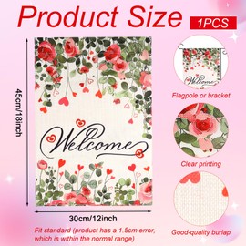 Valentines Day Garden Flag, Welcome Rustic Yard Flag Double Sided Garden Flag Anniversary Garden Flags Decoration Love Heart Sign Heart Garden Flag for Wedding Outside Decor