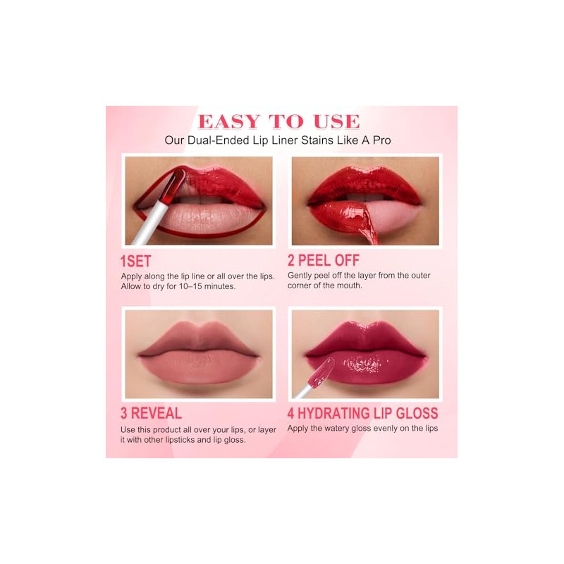 Tinte de labios, despegable de doble extremo, tinte labial impermeable