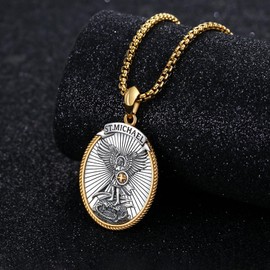 Taioiat Saint Michael Necklace 925 Sterling Silver St Michael Pendant Religious Protection Jewelry for Women Men