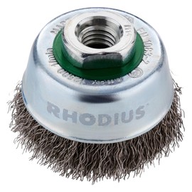 RHODIUS ETBW 1 Piece Diameter 65 mm Cup Brush Stainless Steel Corrugated Wire 0.3 mm, M14, Wire Brush Angle Grinder, Cleaning Brush, Steel Brush