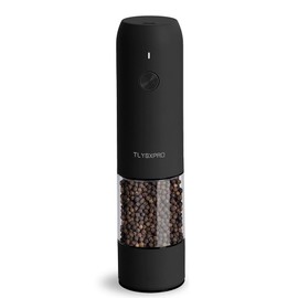 Electric Salt and Pepper Grinder, USB Rechargeable, Automatic Salt and Pepper Shaker, Adjustable Coarseness, Electric Pepper Mill, LED Light, Refillable, Kitchen Gadget (1-Pack, Black)