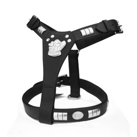 ZAIN TACK STAFF STAFFORDSHIRE STAFFLEATHER STAFFY DESIGNER DOG HARNESS WITH DOG MOTIFF FULLY PADDED BRASS (CHROME PLATED) IN 6 COLORS (BLACK)