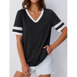 AUTOMET Women's Short Sleeve V Neck T Shirts Trendy Casual Spring Tops Summer Fashion Tees Basic Clothes Black M