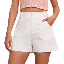 Ginasy Summer High Waisted Shorts for Women - Trendy Dressy Casual Wide Leg With Pockets White