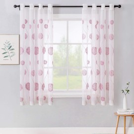 MIULEE Sheer voile floral embroidery curtains with eyelets, transparent curtain, 2 pieces, eyelet curtain, gauze, pair scarves, window curtain for living room, bedroom, set of 2