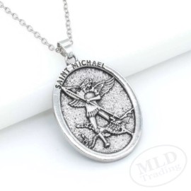 Saint St Michael Archangel Medal Pendant Necklace, Classic Design, 20" Chain