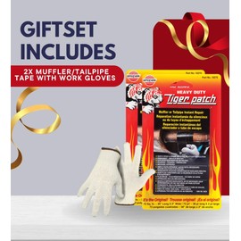 Versachem Tiger Patch Muffler/Tailpipe Tape 36 in Bundle with a Pair of Gloves – High-Temp Exhaust Tape for Noise Reduction and Leak Repair – Chemical-Resistant - Gift Set (3 Items)
