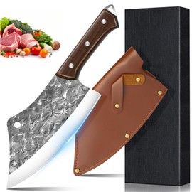 Aleevii 32cm Ausbeinmesser - Hochcarbonstahl Klinge mit 90° extrem scharfer Messer, Ergonomischem Griff, ideal für Fisch, Fleisch Entbeinen, metzgermesser mit Leder-Messerscheide, für Küche und BBQ.