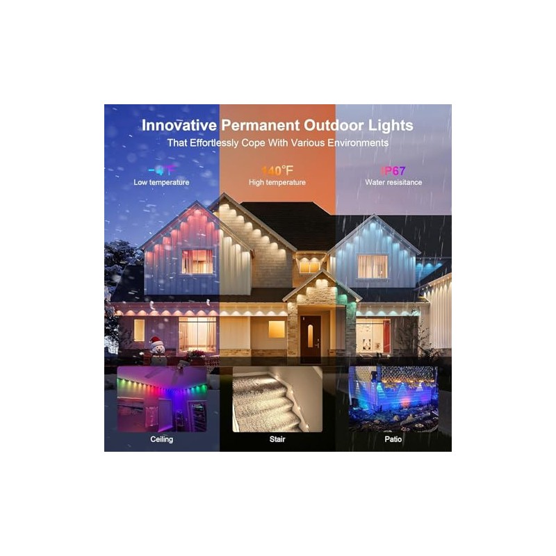 LED Outdoor String Lights 100 FT Patio Lights,100ft RGB+IC Smart