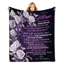 PINKBAY to My Mom Flannel Throw Blanket, 50×60in - 340GSM Cozy Lightweight Thick Purple Flowers Blanket - Christmas Birthday Gifts for Mom, Women Bedroom Living Room Couch Sofa Decor