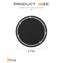 Flaconi 2PCS Car Coasters,Car Cup Holder Insert,Car Accessories,Car Decor,Car Cup Coaster,Car Coasters for Cup Holders,Cup Holder Insert with Crystal Rhinestone (Black)