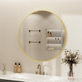 Round Mirror 28 inch, Gold Framed Tempered Glass Circle Wall Mounted Bathroom Mirrors, Circular Hanging Aluminum Alloy Frame for Living Room,Vanity,Entryway