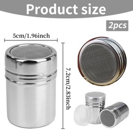 Set of 2 powdered sugar shakers, flour shakers, cappuccino coffee, for stencils, cocoa shaker, icing sugar mill, coffee lid, stainless steel cocoa powder, mill, icing sugar, dusting sugar shaker